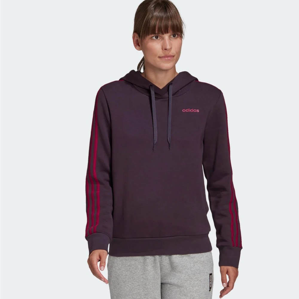 NWT adidas Women's Essential 3 Stripes Hoodie GD4318 Purple Large Medium L M